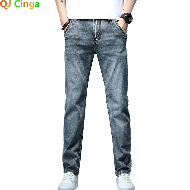 

Jeans Men's Anti-theft Zipper Design Pocket Gray Trousers Small Stretch Denim Pants Men 28-36 38 40 Large Size Slacks