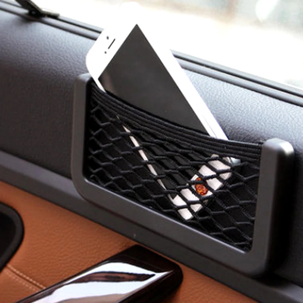 

Car Storage Net Bag Car Sticky Net Pocket Auto Hanging Ornament Decoration Phone Change Card Storage Bag Universal Accessories