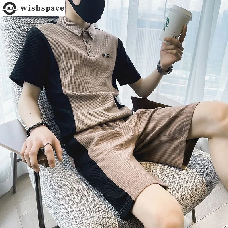 

Summer Fashion Ins One Set with Short Sleeve T-shirt and Shorts Ruffian Handsome Two-piece Set High Sense Casual Sports Suit Men