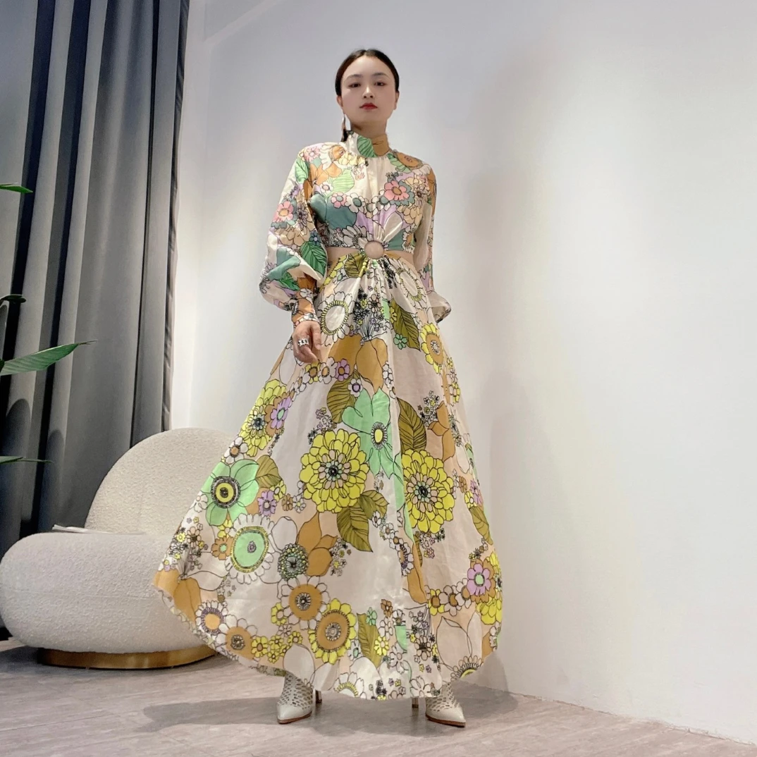 

Cut Out Dress Women 2022 Spring Summer New Arrival Top Quality Linen Long Sleeve Elegant Clothing