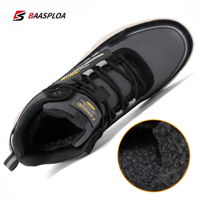 Baasploa Winter Men Leather Comfortable Cotton Shoes Waterproof Warm Outdoor Sneakers Non-slip Wear-resistant  Hiking Shoes