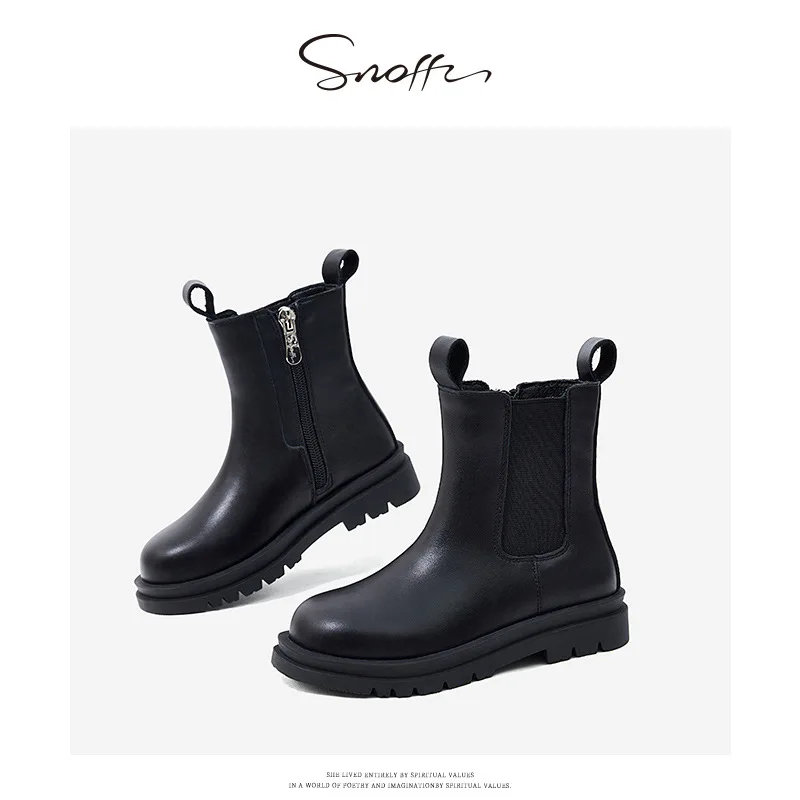 Фото Snoffy 2022 зимняя новая стильная детская обувь из натуральной кожи для девочек мягкая подошва модные детские одноботинки зимняя обувь для дево... №2