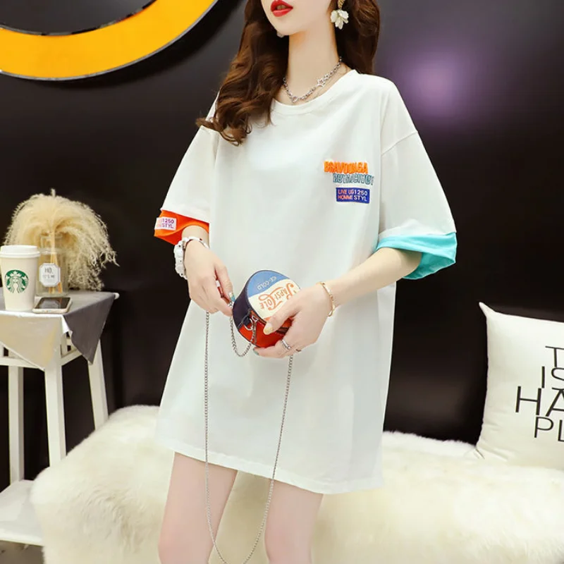 

DAYIFUN/футболки с короткими рукавами и принтом, женские летние футболки средней длины с фальш-вставкой, новинка 2023, корейские свободные футболки Y2k