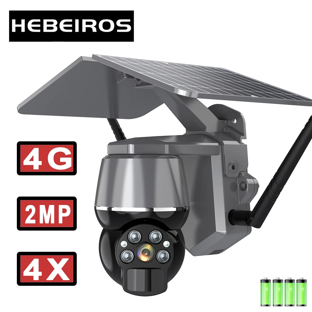 

IP-камера Hebeiros, 4G, PTZ, 1080P, на солнечной батарее, водонепроницаемая