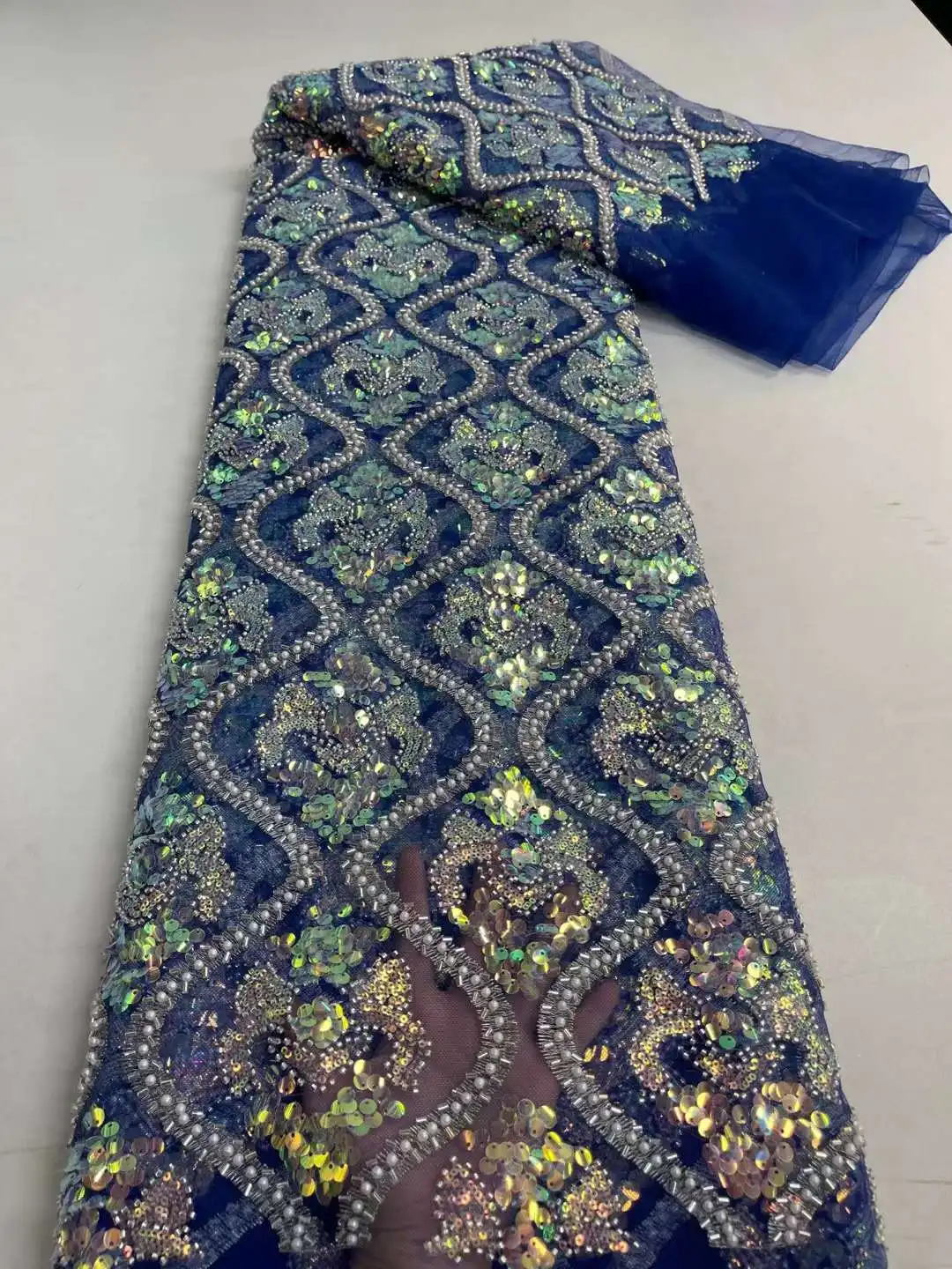 

Nigerian Sequins Beads Lace Fabrics 2022 High Quality Beaded Lace Material French African Lace Fabric For Wedding Dress Sewing