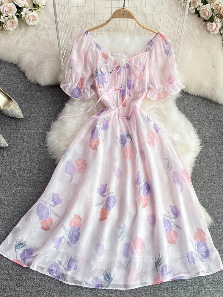 

Fitaylor новое летнее повседневное женское платье с круглым вырезом и пышными рукавами и поясом, элегантное женское платье трапециевидной форм...