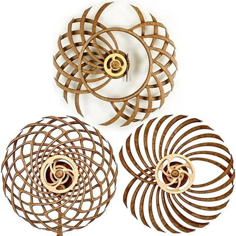 

Geometric Pattern Handmade Wooden Rotating Windmill Retro Power Rotating Electric Kinetic Sculpture Statue Home Decor Craft