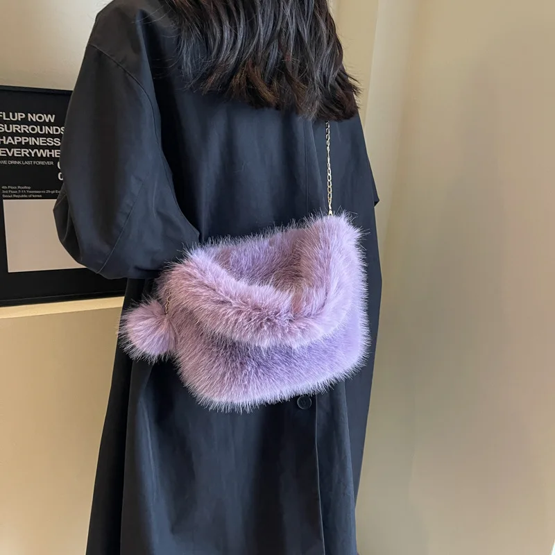 Стильная Мягкая Женская Роскошная пушистая плюшевая сумка Повседневная простая