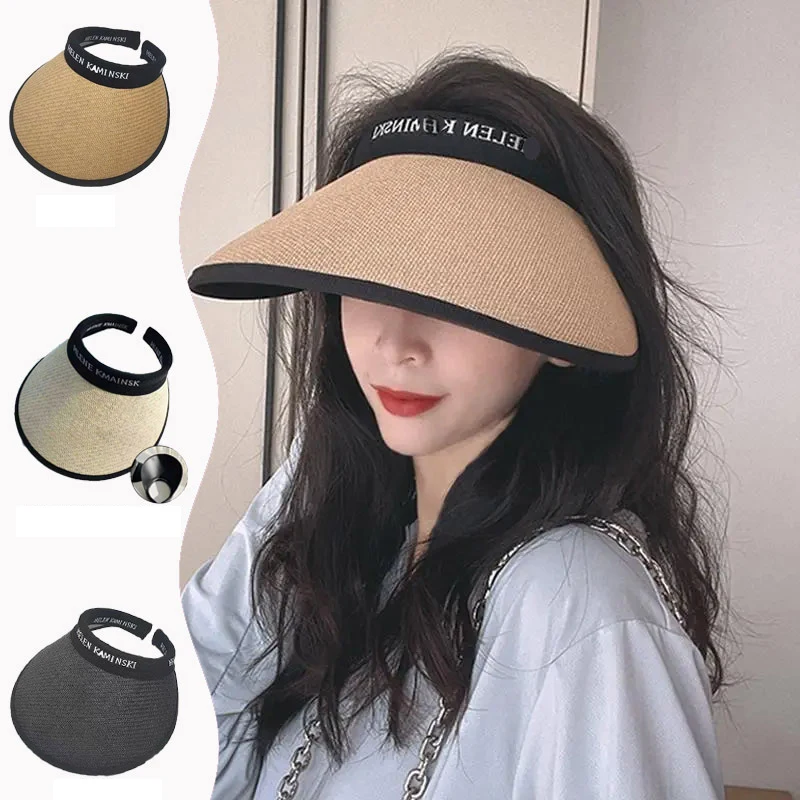 

1pc New Women Summer Visors Hat Foldable Sun Hat Wide Large Brim Beach Hat Straw Hats Chapeau Femme Beach UV Protection Caps