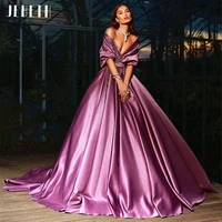jeheth elegant purple satin long prom dresses sexy shawl v neck off the shoulder pleat ruched formal evening party dresses 2022