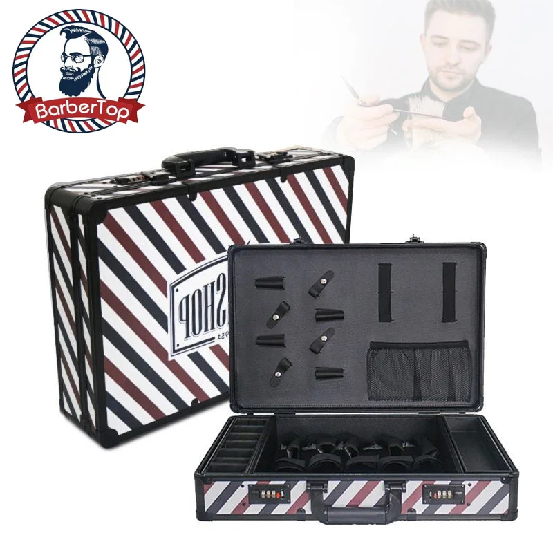 Barbertop Professional Password Metal Suitcase Barber Salon Hairdressing Accessories Storage Carrying Tool Box Travel Case 2022