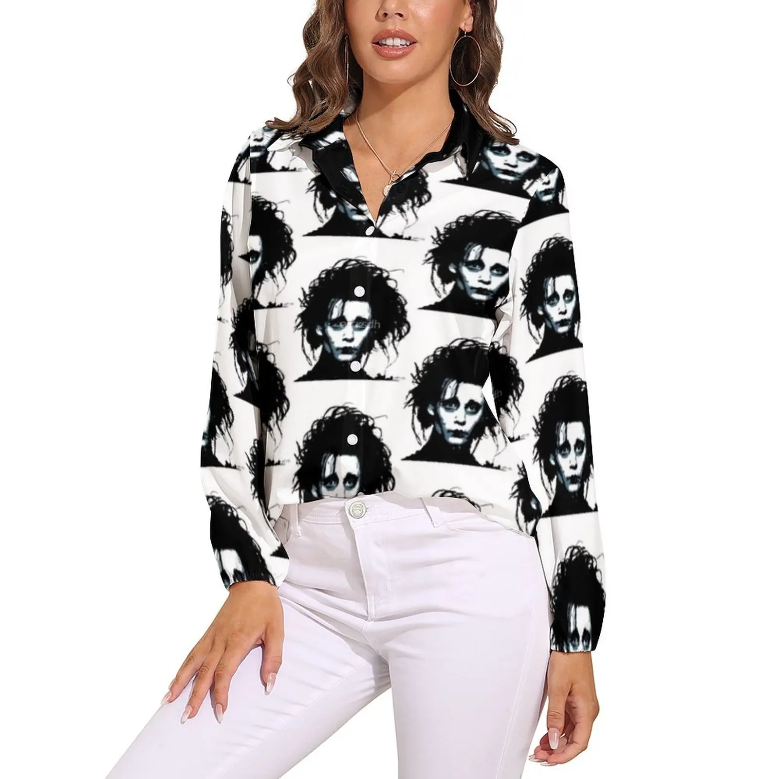 

Edward Scissorhands Blouse Movie Collar Cute Office Shirt Female Harajuku Top Shirts