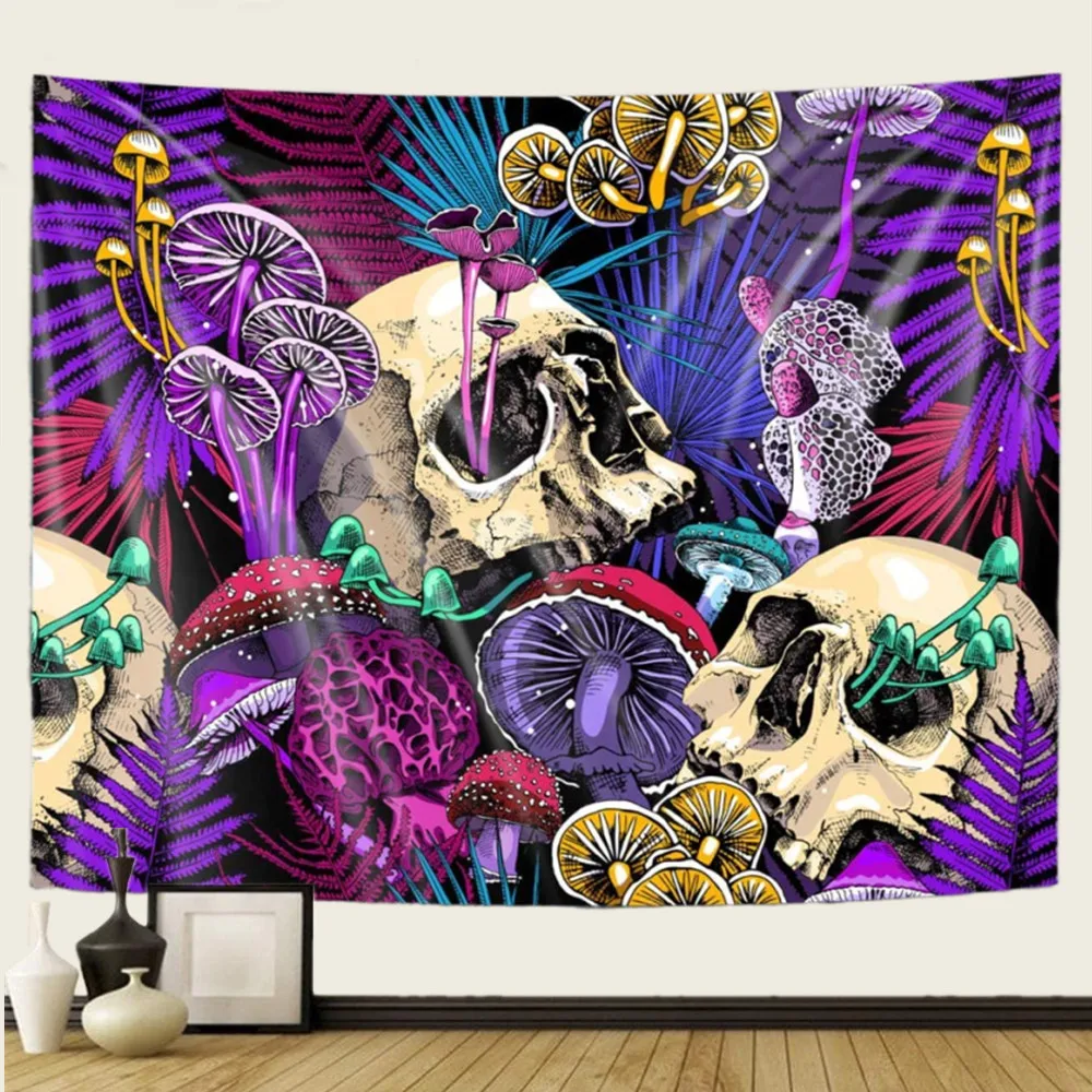 

Psychedelic Trippy Skull Mushroom Tapestry Wall Hanging Colorful Hippie Skeleton Art Tapestry Aesthetic Bedroom Decor Wallpaper