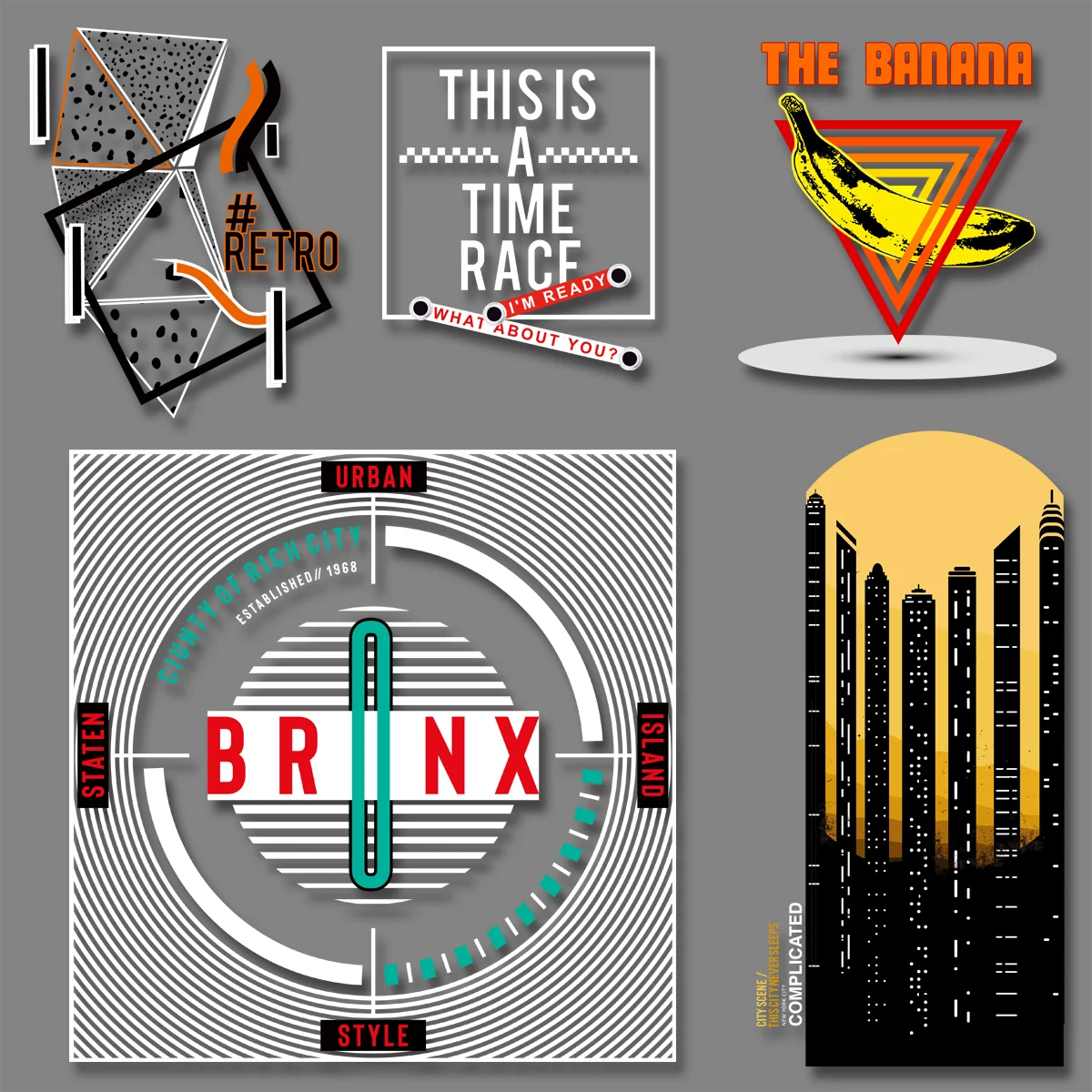 

Simple Cutout Letter Geometry "THISIS A TIME RACE" "THE BANANA" Iron On Transfer On T-Shirt Clothing Printing Appliques