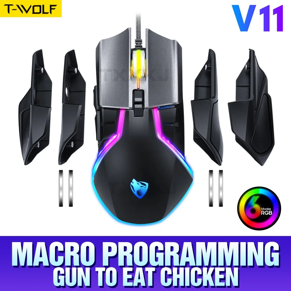 

Gaming Mouse Professional Mechanical Gaming RGB 6 Streamer Modes Adjustable 6400 DPI Adjustable USB Wired Backlight LED for PC