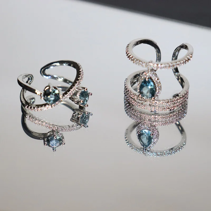 

Aquamarine Gemstone Index Finger Ring Women Fashion Personality Simple Niche Design Light Luxury Ring Ins Trend Gift