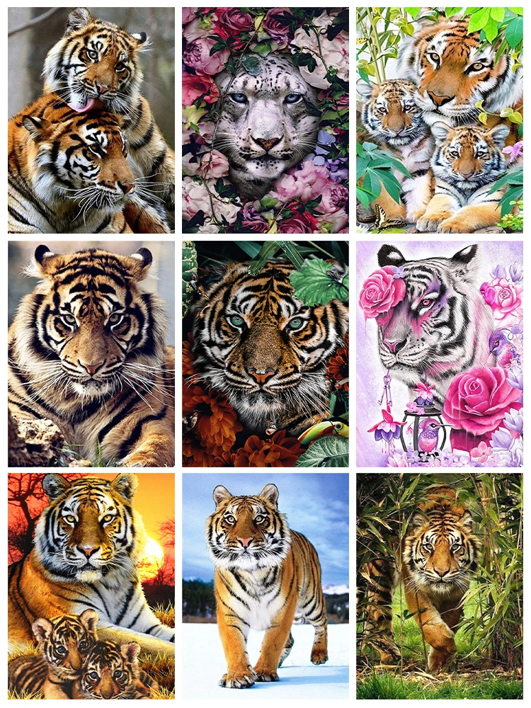 

Animal 5D Diamond Painting Tiger Snow Leopard Flower Full Diamond Mosaic Diamond Embroidery Kit DIY Rhinestone Home Decoration
