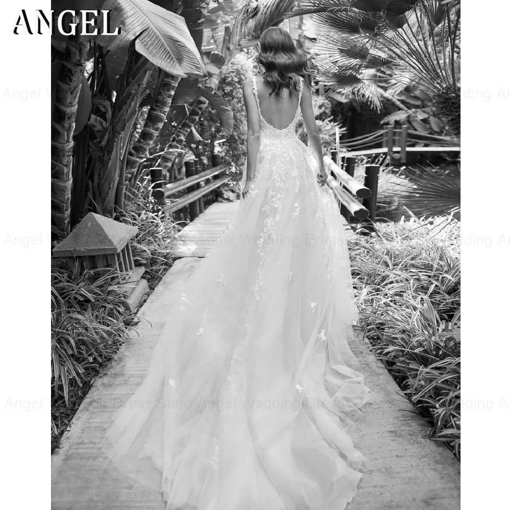 Фото Свадебное платье ANGEL класса люкс на заказ для невесты, с тонкими бретелями, на пуговицах, А-силуэт, с аппликациями, для помолвки, Suknia Slubna №2