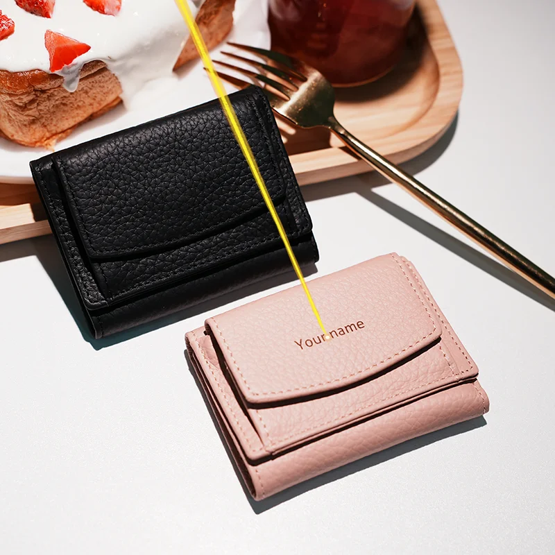 New Custom Name Genuine Leather Small Wallets Men And Women Coin Bag Card Holder Large Capacity Multifunction Portable Clutch