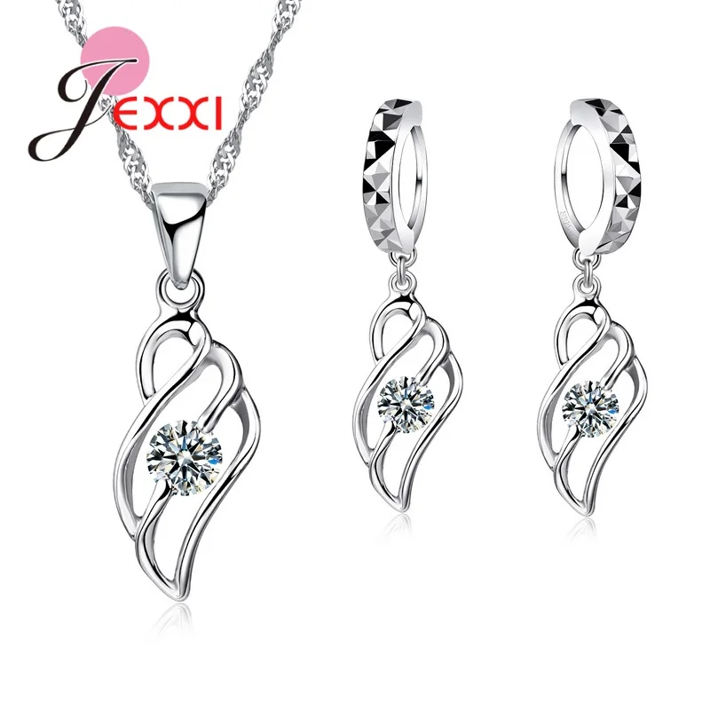 Women Classic 925 Sterling Silver Bridal Jewelry Sets Heart Flower Swan Pendants Necklaces Earring Set For Wedding Engagement images - 6