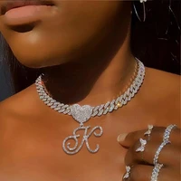 14mm iced out a z cursive initial letter pendant cuban necklace for women men hip hop bling crystal cuban chain necklace jewelry