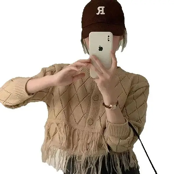 Осенний кардиган женский многослойный вязаный тонкий осенний дизайн с