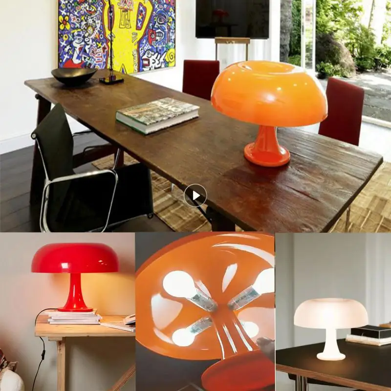 

Simple Style Mushroom Table Lamp Ornament Light With 4 E27 LED Bulbs AU CN EU UK Or US Plug Orange&White For Livingroom&Bedside