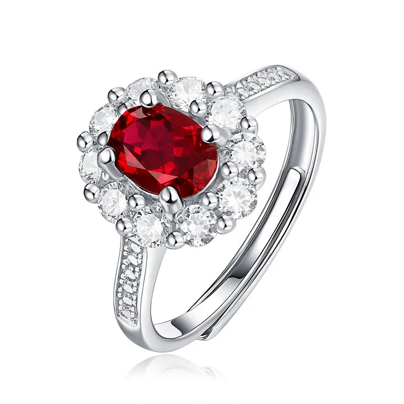 

Luxury Inlaid Ruby Red Heart 925 Sterling Silver Jewlery Women's Ring Ruby Jewelry Adjustable Rings for Women