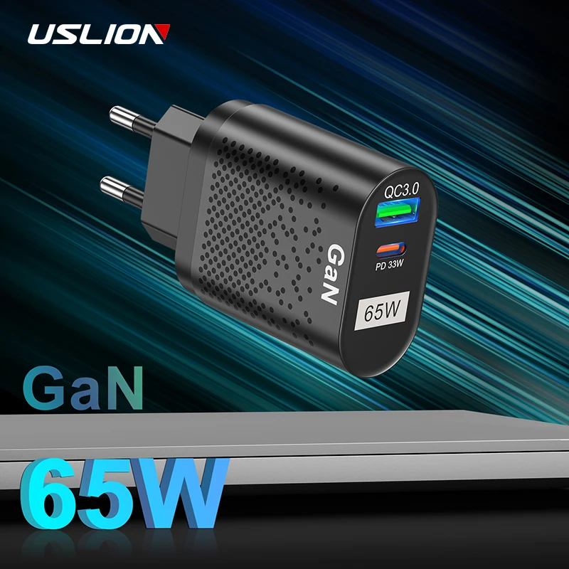 

Зарядное устройство USLION GaN с USB Type-C и поддержкой быстрой зарядки, 65 Вт