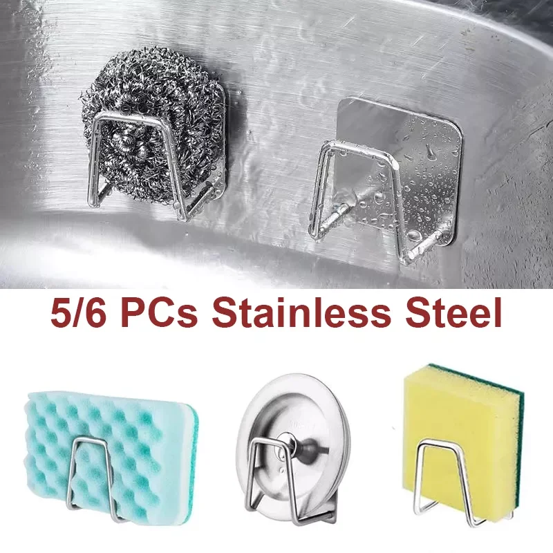 

Sink Sponge Holder Stainless Steel Kitchen Organizer Self Adhesive Wall Hooks Drying Rack Storage Kitchen Accesssories