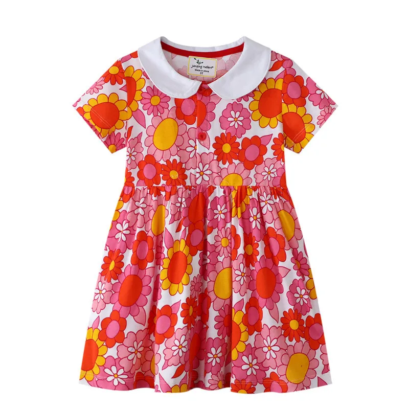

Jumping Meters Summer Girls Dresses Floral Baby Clothes Short Sleeve Children's Clothes Hot Selling Kids Frocks