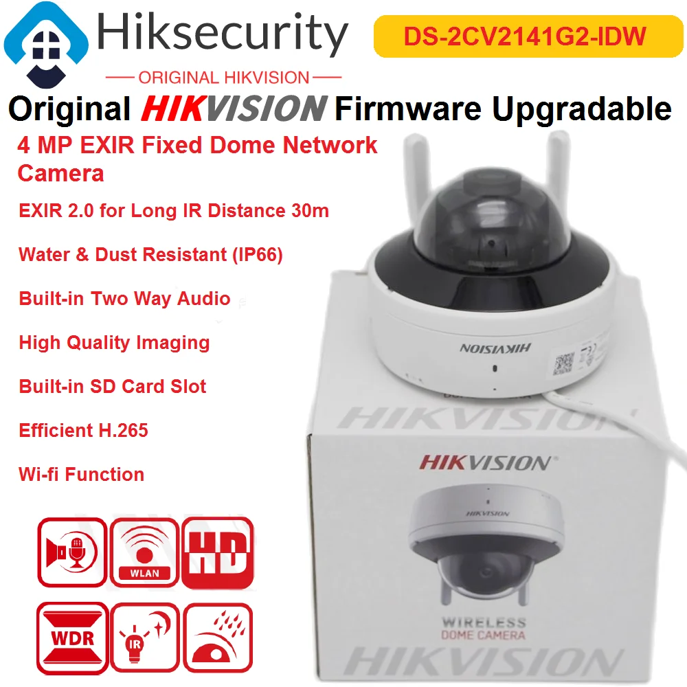 

Hikvision Wifi IP Camera 4MP DS-2CV2141G2-IDW Outdoor Fixed Dome Network Wi-Fi Connection Built-In Two-way Audio Anti-Flicker