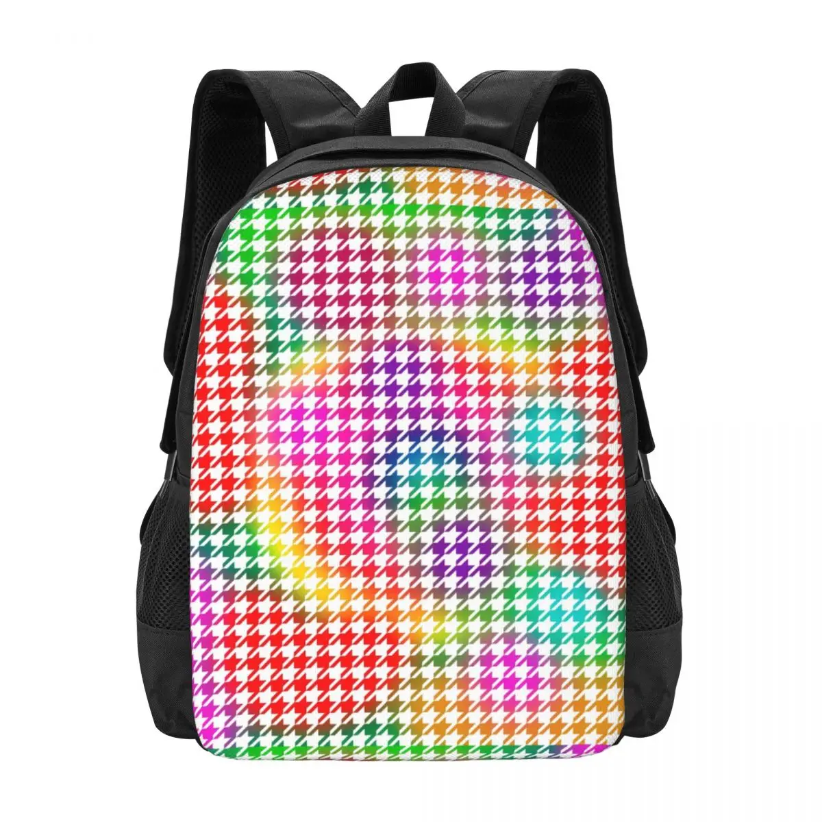 

Houndstooth Psychedelic Backpack Colorful Print Cycling Backpacks Boy Aesthetic School Bags Design Lightweight Rucksack