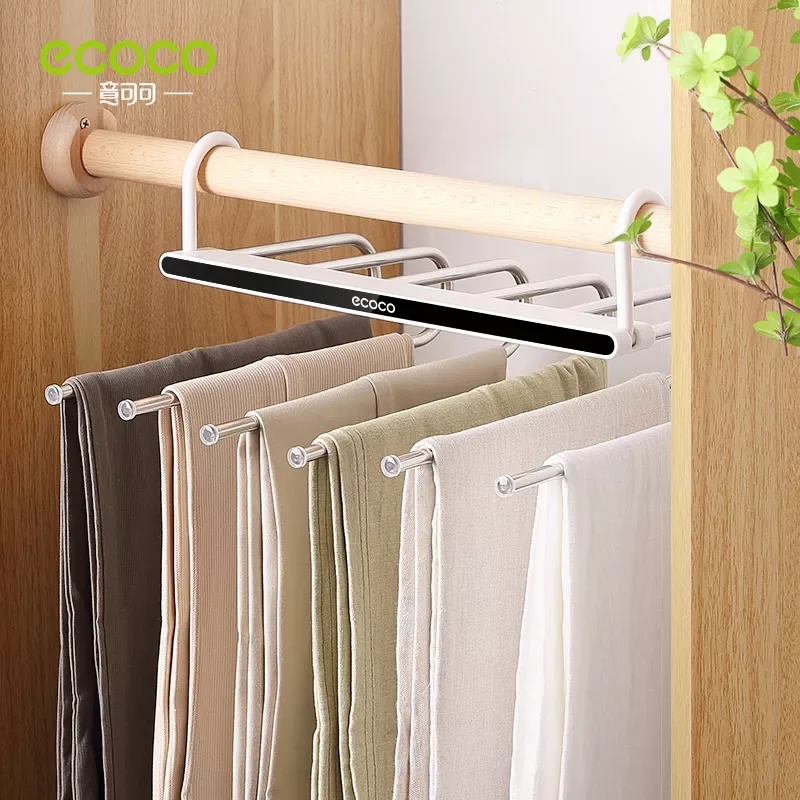 

NEW ECOCO Multi-functiona Trouser Storage Rack Adjustable Pants Tie Storage Shelf Closet Organizer Stainless Steel Clothes Hange