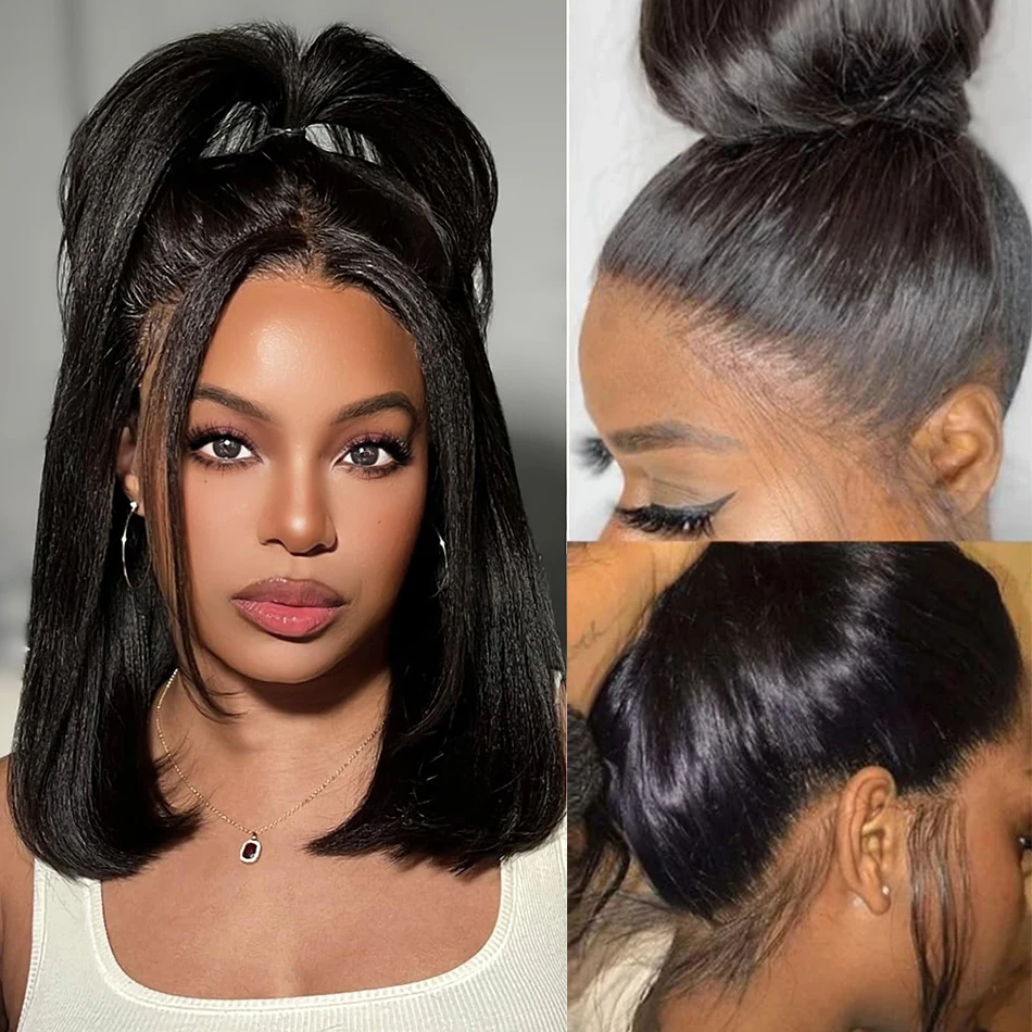 Парик Из Натуральных Волос В Стиле Боб 13x4 Кружевной Фронтальный 14 Дюймов Прямые