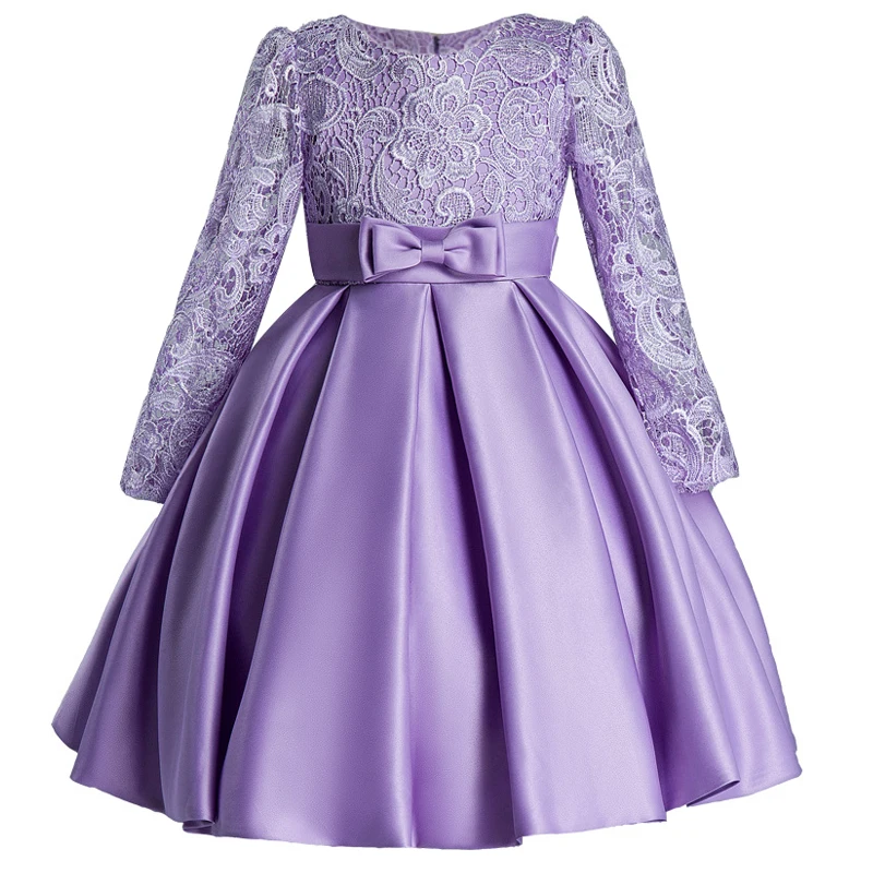 

2022 Summer Long Sleeve Dress Girl Kids Dresses For Girls Pageant Gown Clothing Party Solid Lace Dress Princess Dress 3-12 Years