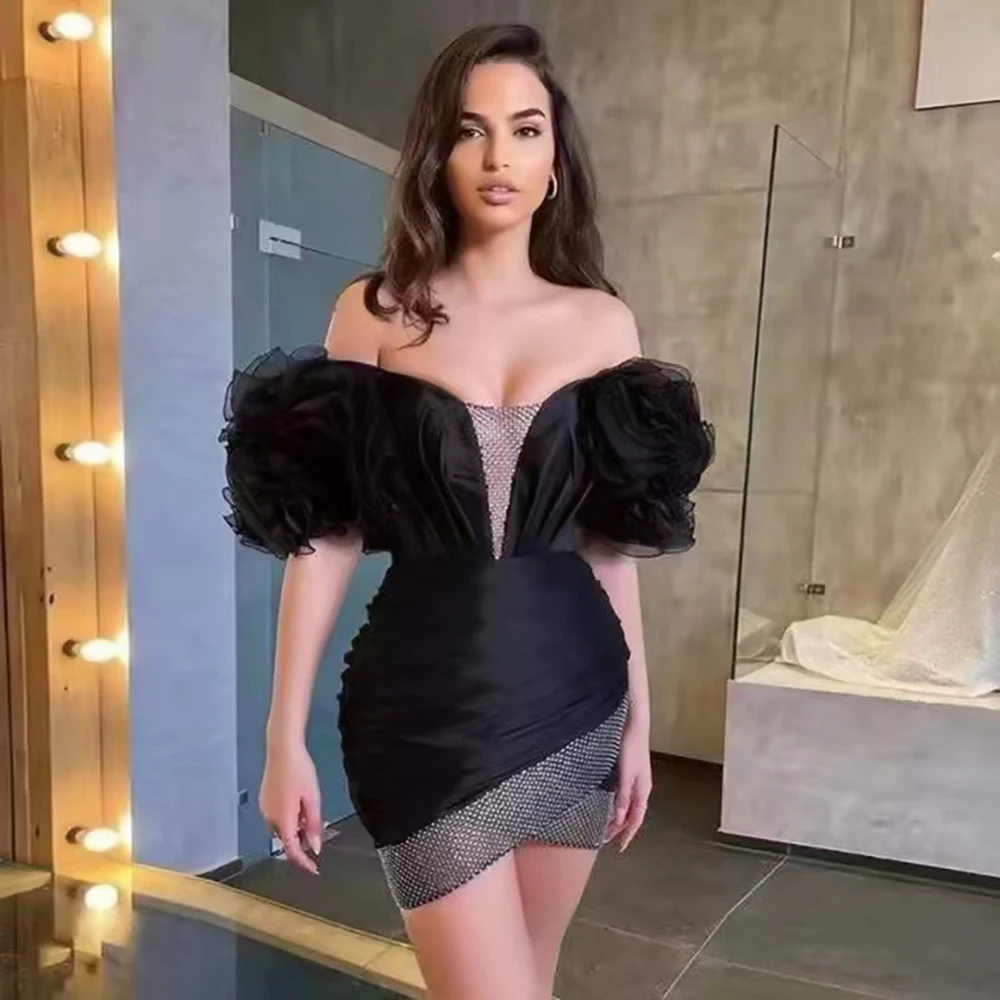 

Sexy One-Shoulder Mini Length Prom Dresses Off The Shoulder Tulle Sweetheart Neck Gown For Women 2022 High Quality