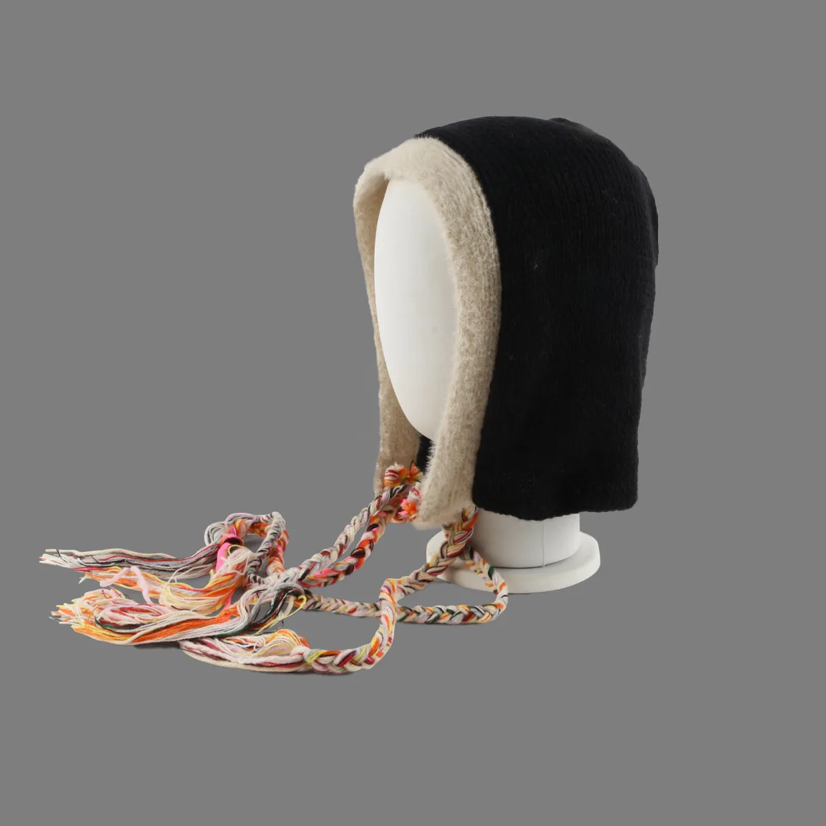 

Rainbow Tassel Hood Hat For Women Chunky Knit Pixie Hat Hip Hop Crochet Earflap Cap Winter Warm Snow Hat