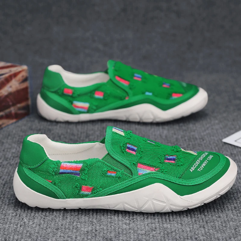 

Fashion Green Designer Loafers Men Espadrilles Comfortable Slip On Canvas Shoes Hip Hop Casual Flats Shoes Men Driving Footwear