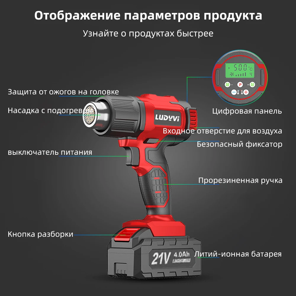 Электрический тепловой пистолет с 3 насадками