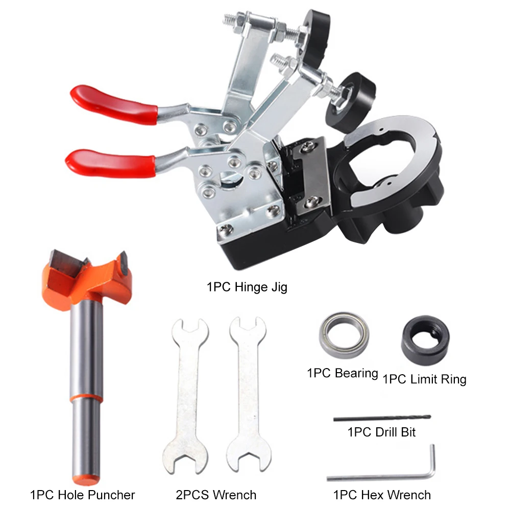 

35mm Hex Wrench Adjustable Range Bearing Aluminum Alloy Hinge Jig Kit For Door Cabinet Hole Puncher Drilling Guide Wood Working