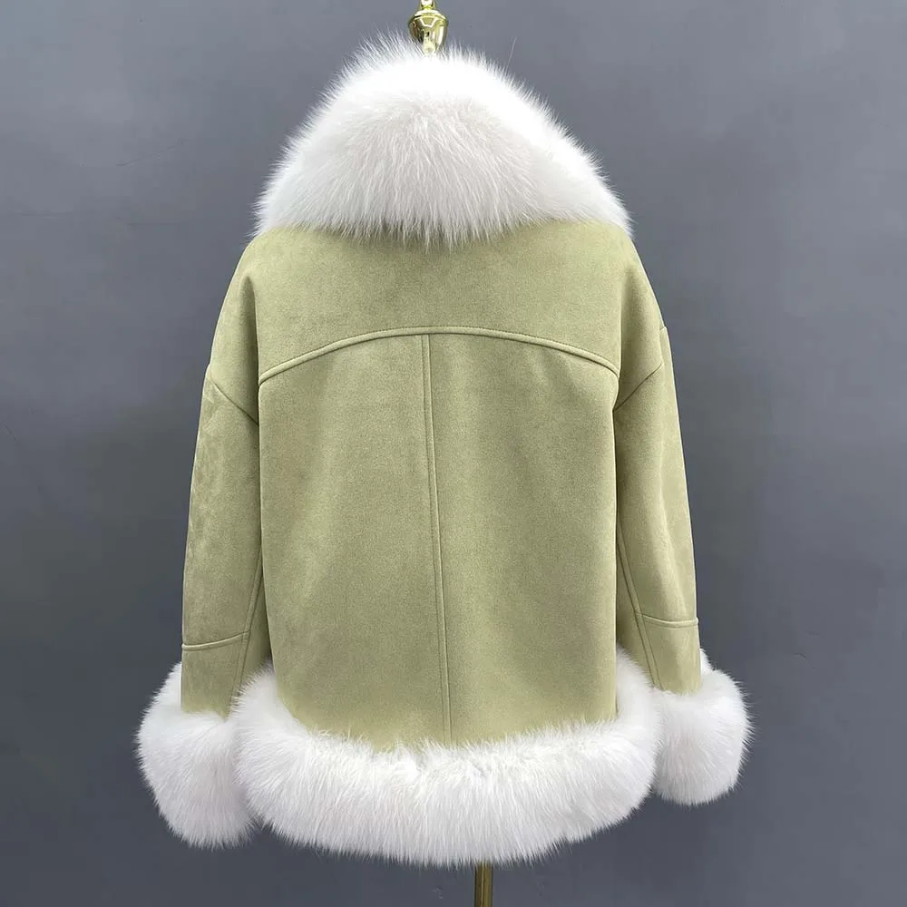 Женская куртка из гусиного пуха JANEFUR с воротником натурального Лисьего меха