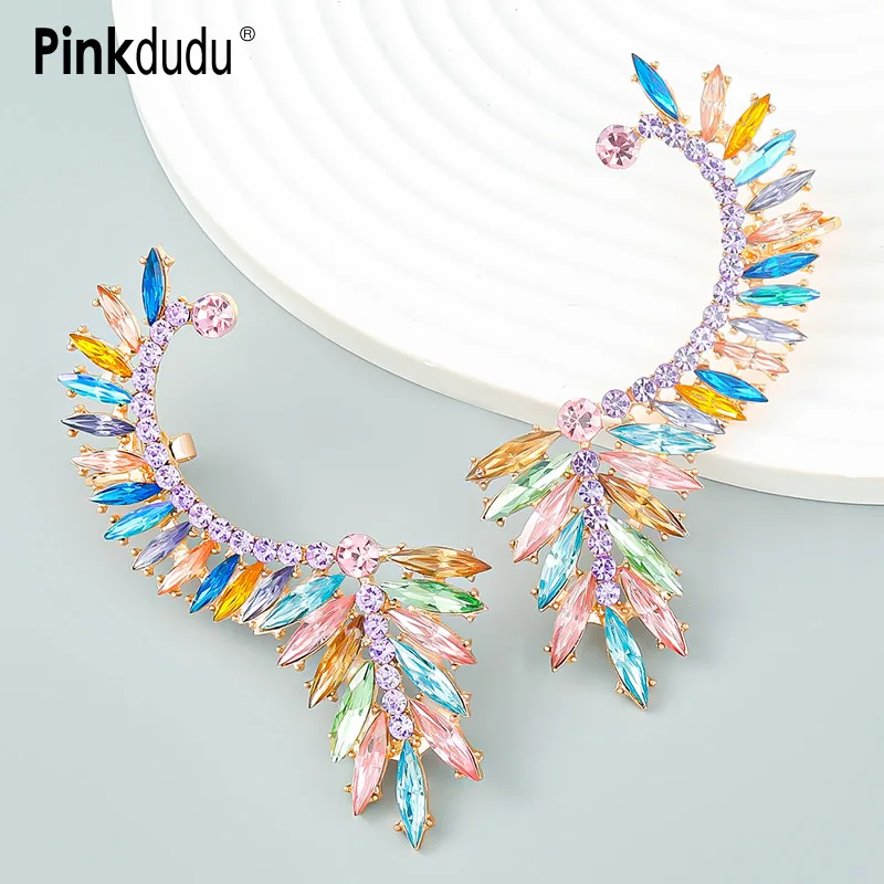

Pinkdudu Fashion Color Rhinestone Stud Earrings Alloy Half Moon Stud Earrings for Women Jewelry Gifts PD868