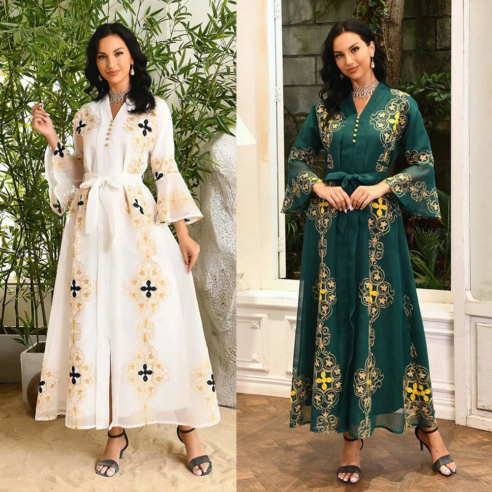 

White Modern Caftan Luxury Dubai Abaya Women Embroidered Muslim Long Dresses for Women Turkish Arab Dress Black Ramadan Eid Robe