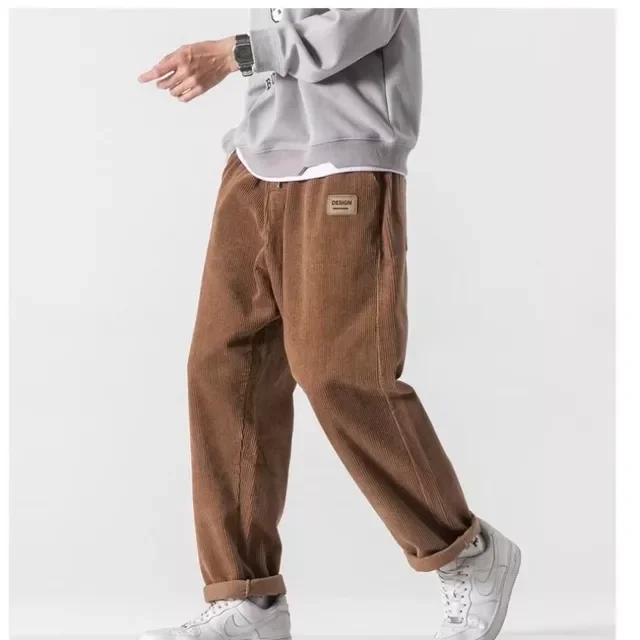 

New2022 Spring Casual Pants Men Japanese Retro Corduroy Trousers Fashion Elastic Waist Loose Straight Mens Baggy Homme Sweatpant