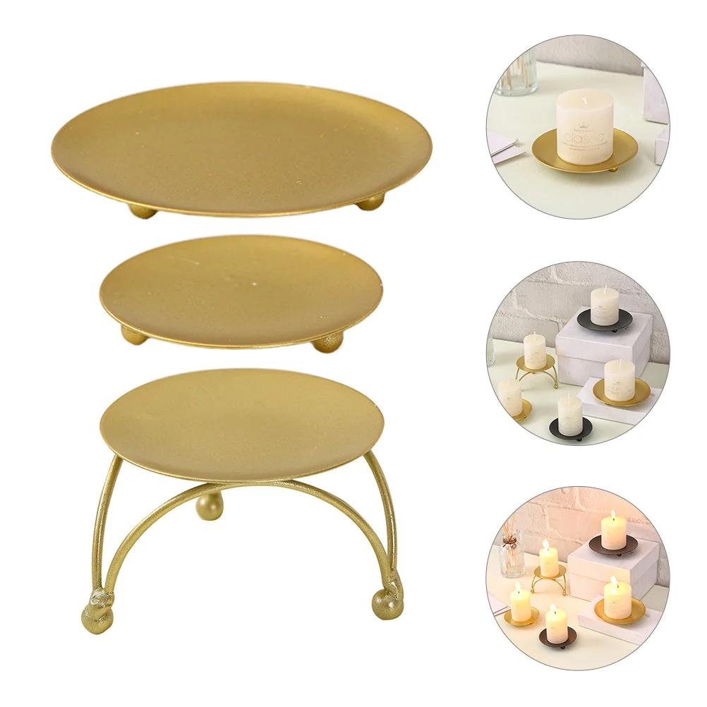 

Holderplate Metal Tray Holders Light Tea Stand Iron Pillar Set Taper Wedding Plates Candlestick Wax Led Scented Retro Votive