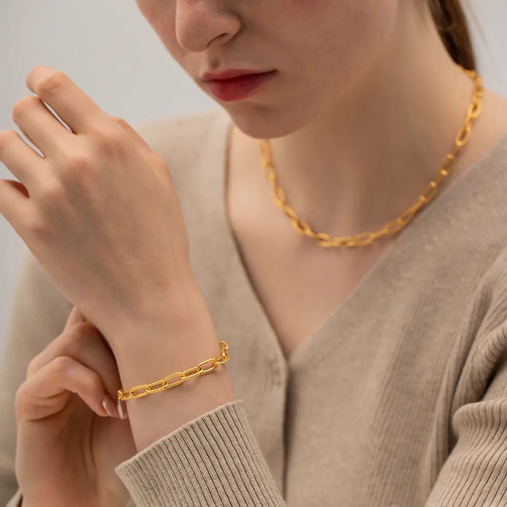 

Simple Paperclip Chain Necklace Bracelet 18k Gold Plated Jewelry for Women Gift