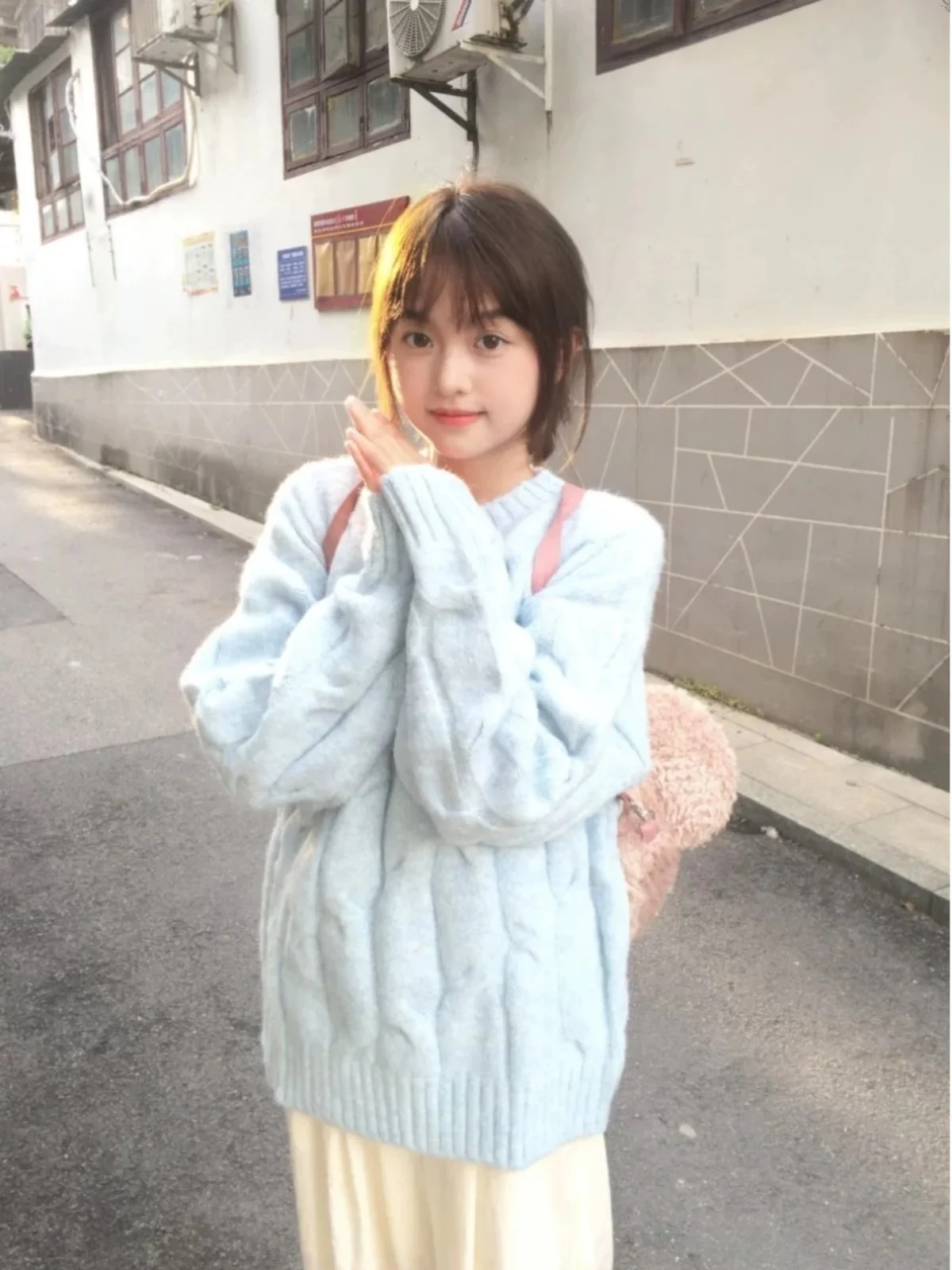 Синий свитер Twist женский 2024 новый зимний утолщенный вязаный на холостом ходу