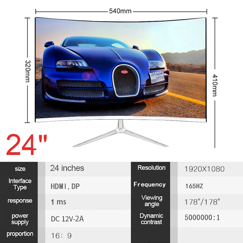 24 inch IPS 165hz Monitors Gamer HD Gaming Monitor PC LCD Curved for Desktop 144hz Displays 1MS HDMI/DP Computer |