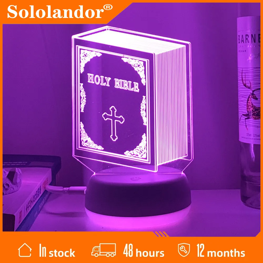 

3d Optical Acrylic Night Light Lamp Book Holy Bible for Bedroom Decor Unique Christian Gift Dropshipping Usb Battery Table Lamp